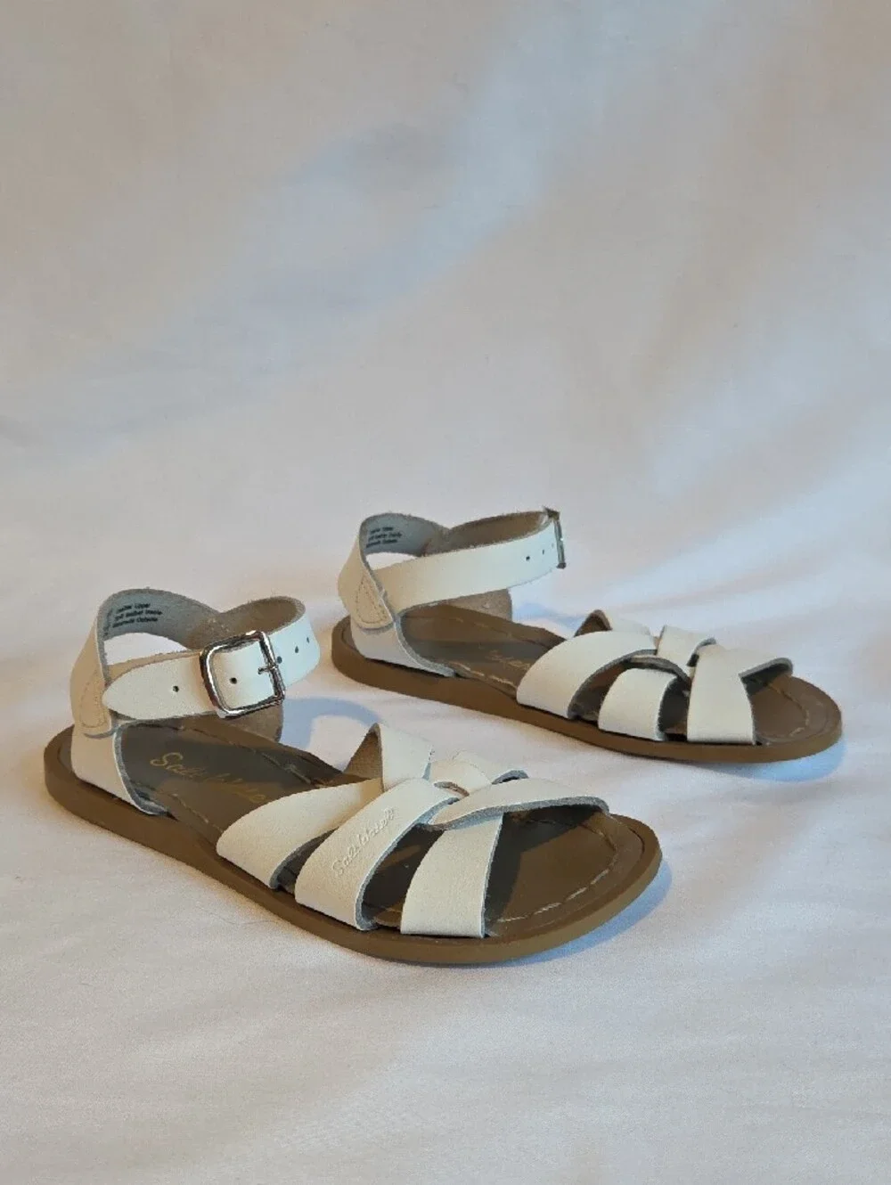 Children's White Leather Strappy Sandals with Buckle